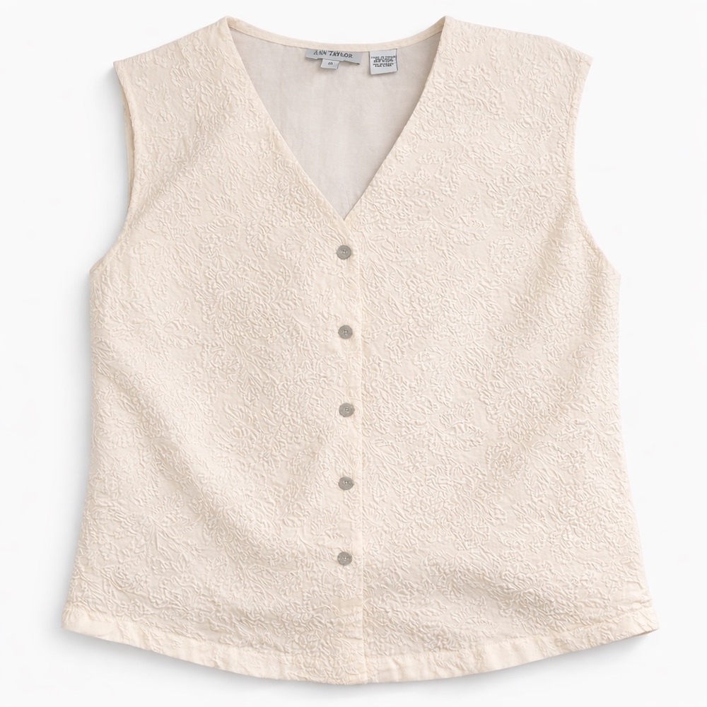 Ann Taylor Women's Beige Button Down Sleeveless Shirt